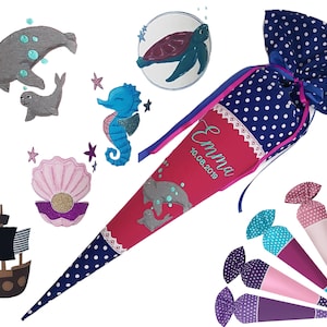 Genähte Schultüte  - Robbe -Blau-Pink