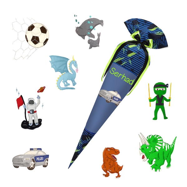 Police Car Cody (suitable for Step by Step) Sewn school cone personalized with names - boys - dinosaurs and other motifs to choose from