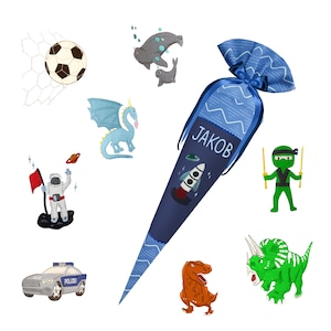 Angry Shark (matching Step by Step) Sewn school cone personalized with name - girl - unicorn, horse and other motifs to choose from