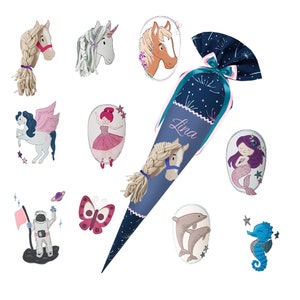 Lina (matching the School Mood) Sewn school cone personalized with name - girl - unicorn, horse and other motifs to choose from