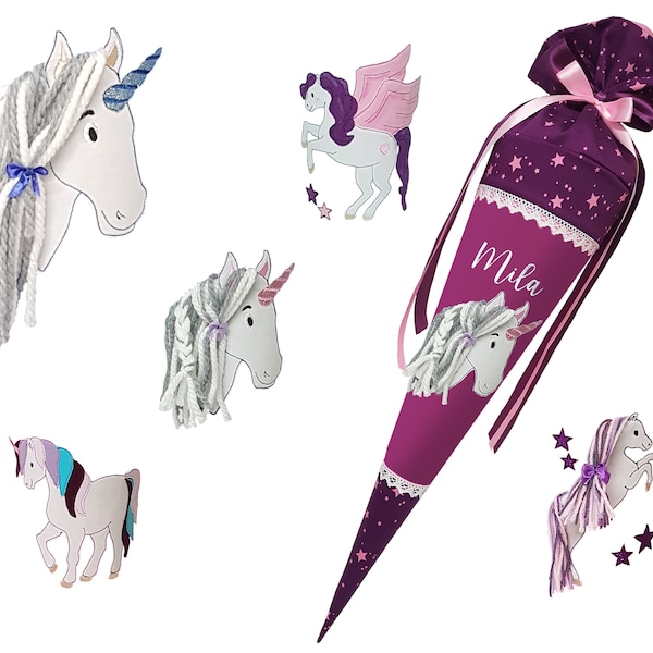 Schultüte Einhorn 3D-Mähne  -  Sterne rosa-Brombeere  - Step by Step Unicorn