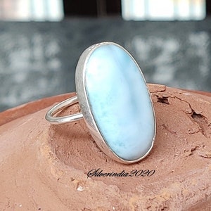 Larimar Ring, 925 Sterling Silver Ring, Larger Stone Ring, Natural Larimar, Boho Ring, Larimar Jewelry, Gemstone Ring, Anniversary Ring