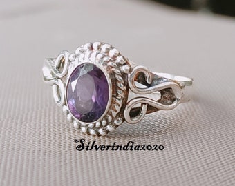Amethyst Ring: 925 Sterling Silver Boho Band