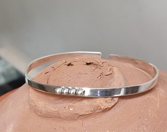 Handmade Sterling Silver Bangle: Adjustable Bohemian Bracelet