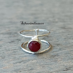 Handmade Natural Ruby Ring: 925 Sterling Silver Statement Band