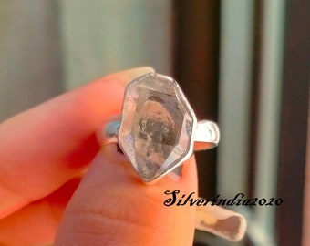 Natural Herkimer Diamond Ring: 925 Sterling Silver Band