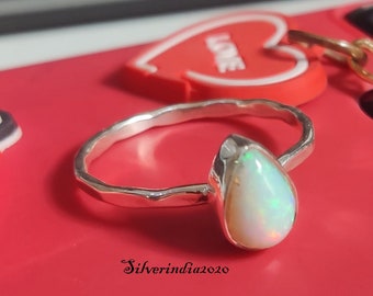 Handmade Pear Opal Ring: 925 Sterling Silver Band