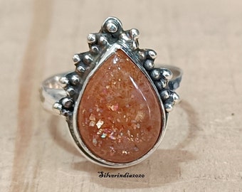 Latest Sun Stone Ring, handmade ring,925 sterling silver, silver Band ring, gemstone ring, handmade ring, Sunstone Jewelry, Designer Ring.