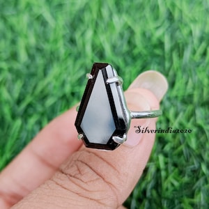 Black Onyx Coffin Ring: Handmade 925 Sterling Silver Statement Ring