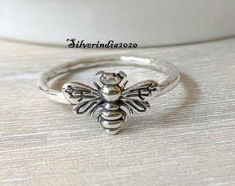 Sterling Silver Bee Ring: Handmade Brass Accent Band