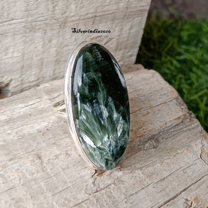 Seraphinite Statement Ring: Boho 925 Sterling Silver Jewelry