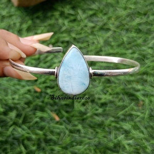 Handmade Larimar Bangle: 925 Sterling Silver Gemstone Bangle