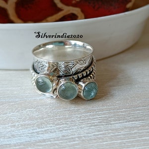Natural Aquamarine Ring, Spinner Ring, 925 Sterling Silver, Handmade Ring, Designer Ring, Women Ring, Wedding Ring, Birthday Gift, Gifted.