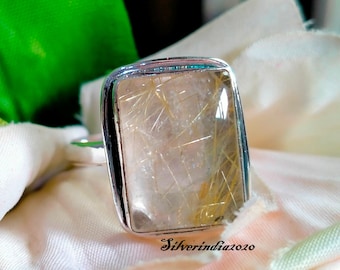 Golden Rutile Natural Gemstone 925 Solid Sterling Silver Handmade Ring