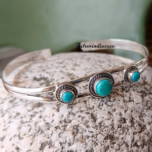 Sterling Silver Turquoise Bangle: Gemstone Women's Jewelry