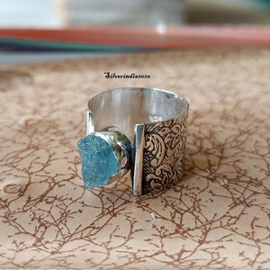 Raw Aquamarine Ring: Handmade 925 Sterling Silver Band, Gemstone Birthstone