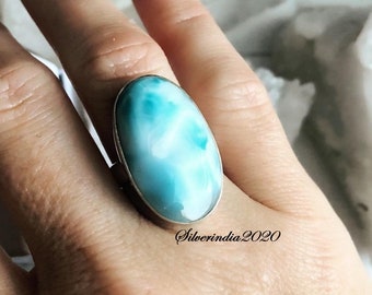 Blue Larimar Gem RingSterling Silver RingGift from the SeaBlue Larimar Stacking RingGenuine Gemstone