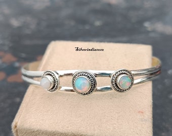 Opal Cuff Bangle, 925 Sterling Silver Bangle, Adjustable Handmade Bangle, Bangle For Christmas, Gemstone Bangle, Women Bangle, Gift For Her