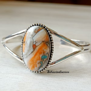 Oyster Copper Turquoise Bangle: Handmade 925 Sterling Silver Gemstone Bracelet