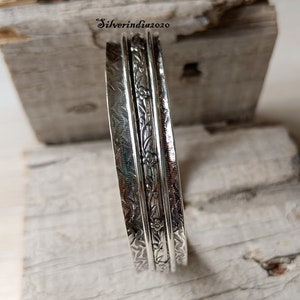 Sterling Silver Spinner Bangle: Handmade Flower Design, Meditation Jewelry
