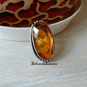 Handmade Citrine Ring: 925 Sterling Silver Band, Gemstone Wedding Ring