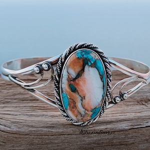 Oyster Copper Turquoise Bangle, 925 Sterling Silver Bangle, Handmade Bangle, Open Cuff Bangle, Worry Cuff Bangle, Women Bangle, Gift For Her