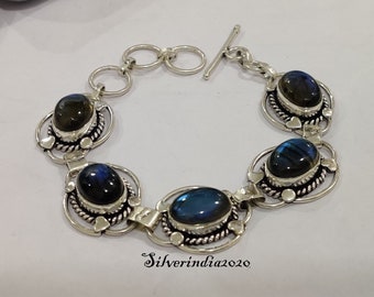 Natural Labradorite bracelet,925 Sterling Silver Bracelet, Handmade Bracelet, Five Stone Bracelet, Gemstone Bracelet, Beautiful Bracelet