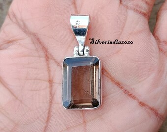 Smoky Quartz 925 Sterling Silver Pendant - Handmade Unisex Jewelry