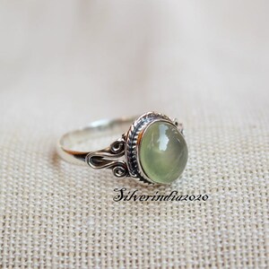 Prehnite Gemstone Ring: Dainty 925 Sterling Silver Band