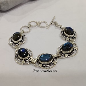 Natural Labradorite bracelet,925 Sterling Silver Bracelet, Handmade Bracelet, Five Stone Bracelet, Gemstone Bracelet, Beautiful Bracelet