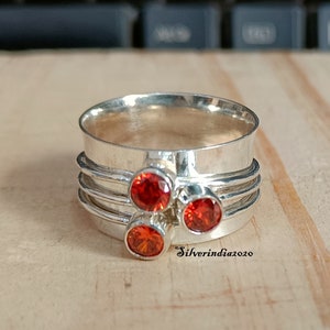 Garnet Ring, 925 Sterling Silver Ring, Spinner Ring, Gemstone Ring, Meditation Ring, Anxiety Ring, Worry Ring, Women Ring, Gift For Her