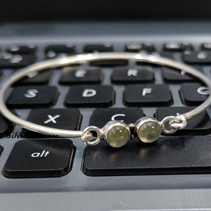 Prehnite Bangle*925 Silver Bangle*Gemstone Bangle*Two Stone Bangle*Beautiful Gemstone Bangle*Simple Band Bangle*Gift For Girls & Women*