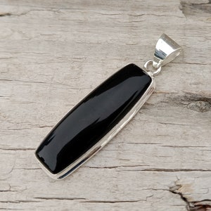 Sterling Silver Black Onyx Pendant: Long Gemstone Jewelry
