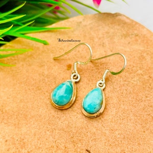 Natural Larimar Earring ~ 925 Sterling Silver Earring ~ Dangle Earring ~ Handmade Earring ~ Larimar Jewelry ~ Dainty Earring ~Latest Earring