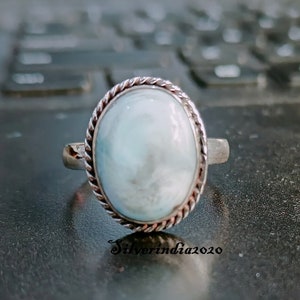 Handmade Oval Larimar Ring: 925 Sterling Silver Band