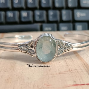 Aquamarine Bangle*925 Sterling Silver Bangle*Beautiful Leaf Designer Bangle*Gemstone Aquamarine Bangle*Gift For Girls& Women*Silver Bracelet