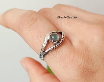 Handmade Aquamarine Ring, 925 Sterling Silver Band, Boho Style
