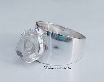 Rough Herkimer Diamond Ring: 925 Sterling Silver Band