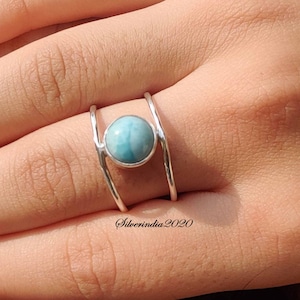 Larimar Ring: Natural Gemstone, 925 Sterling Silver Band