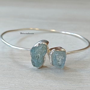 Raw Aquamarine Bangle*925 Silver Bangle*Gemstone Bangle*Women Bangle*Beautiful Bangle*Raw Gemstone*Stylish Bangle*Gift Bangle
