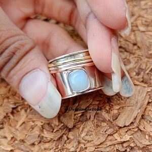 Moonstone Ring, Spinner Ring,925 Sterling Silver Ring, Meditation Ring, Worry Ring, Three Tone Spinner, Anxiety Ring, Women Ring, Gift  Ring