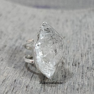 Herkimer Diamond Ring: Rough White Diamond, 925 Sterling Silver Band
