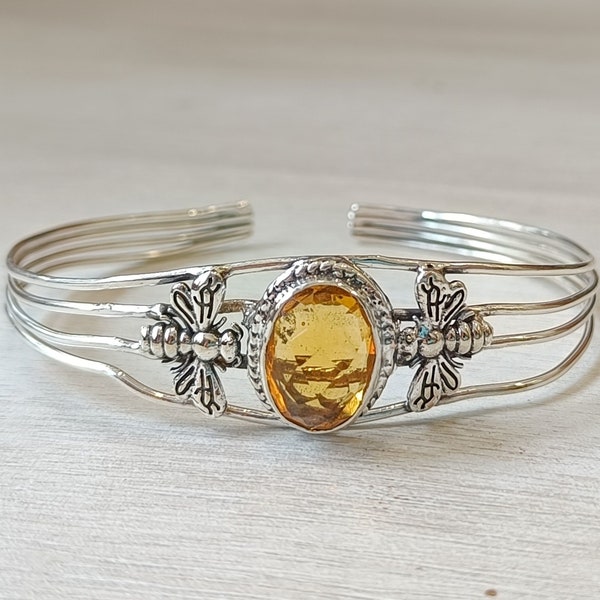 Citrine Bangle, Bee Bangle, 925 Sterling Silver Bangle, Handmade Bangle, Designer Bangle, Latest Bangle, Women Bangle, Gift For All