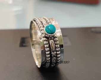 Turquoise Spinner Ring: 925 Sterling Silver Statement Ring