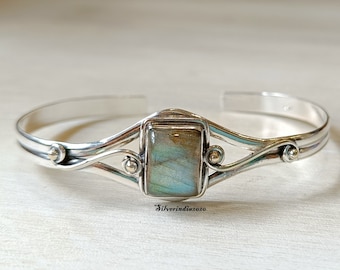 Labradorite Bangle, 925 Sterling Silver Bangle, Open Bangle, Gemstone Bangle, Handmade Bangle, Beautiful Bangle, Women & Girls Bangle***