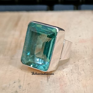 Handmade Aquamarine Ring: Sterling Silver Wide Band, Boho Jewelry