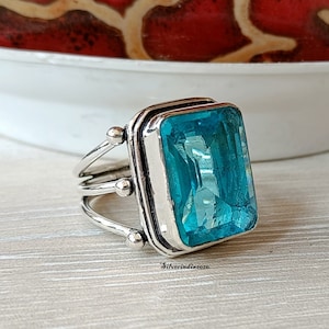 Handmade Blue Topaz 925 Sterling Silver Ring: Promise Wedding Band
