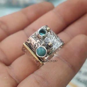 Larimar & Blue Topaz Ring: 925 Sterling Silver Band