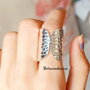 Handmade Sterling Silver Wide Band Ring: Hammered Design