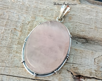 Rose Quartz Pendant, 925 Sterling Silver, Handmade Pendant, Women Pendant, Daily Wear Pendant, Gemstone Pendant, Beautiful Pendant.